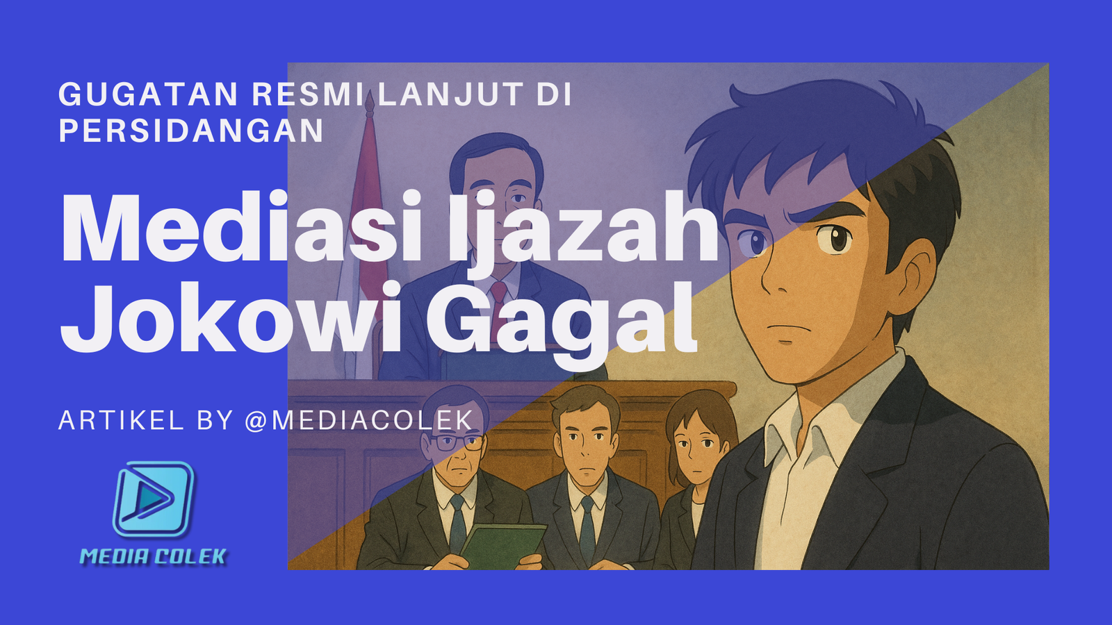 Suasana mediasi ijazah Jokowi digambarkan dalam ruang sidang yang tenang dengan tokoh-tokoh formal, mencerminkan proses hukum yang penuh sorotan publik.
