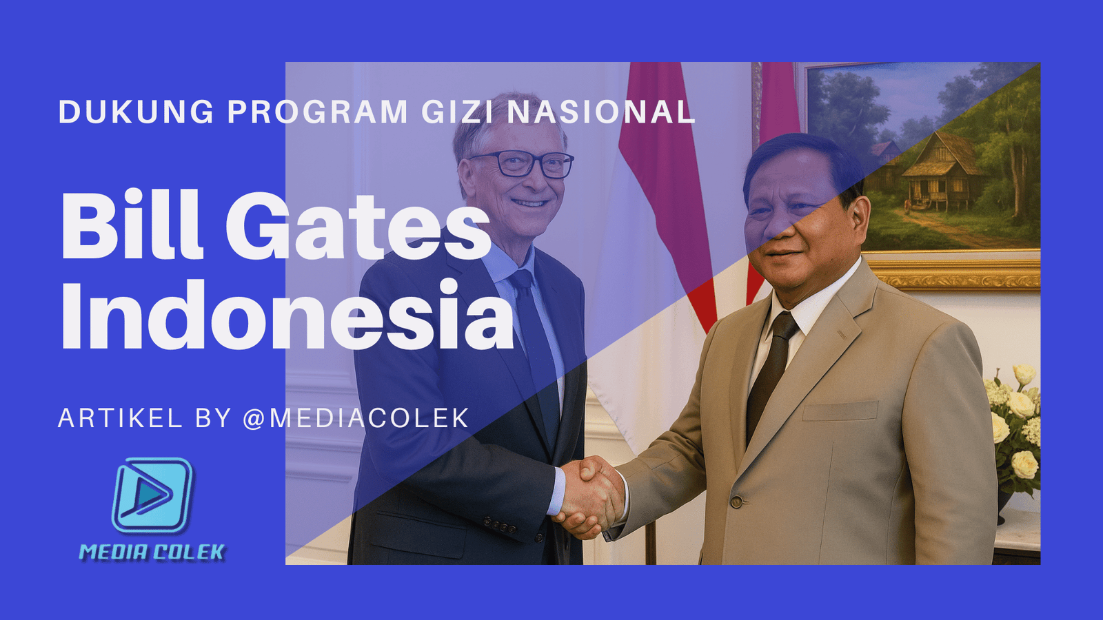 Bill Gates dan Presiden Indonesia berdiri berdampingan di depan Istana Merdeka dalam suasana hangat, mewakili kolaborasi di bidang kesehatan dan teknologi.