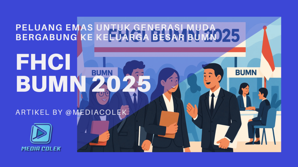 Ilustrasi para pencari kerja muda menghadiri seleksi FHCI BUMN 2025 dengan suasana antusias dan profesional.
