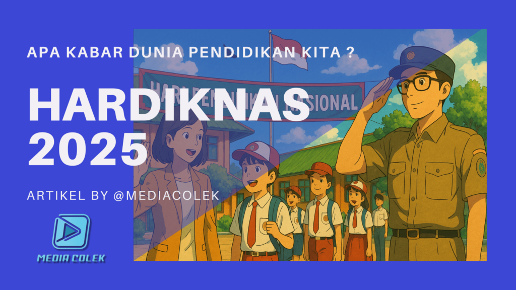 Ilustrasi anime Ghibli anak-anak sekolah Indonesia di Hari Pendidikan Nasional ( Hardiknas ) , berlatar sekolah desa yang tenang dan cerah.