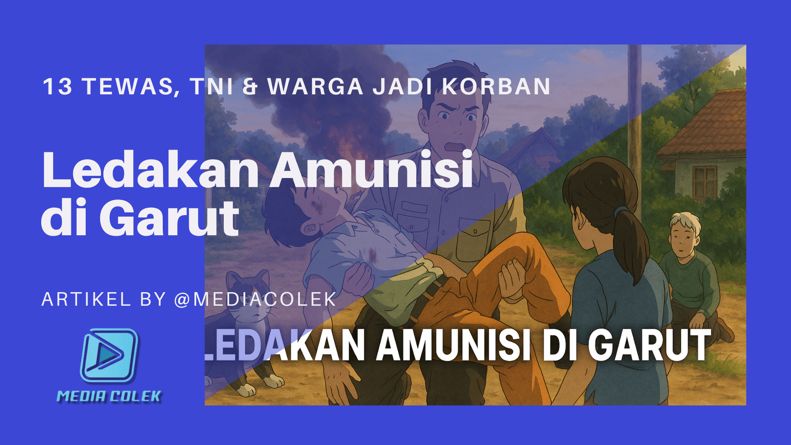 Ilustrasi suasana pasca ledakan amunisi di Garut, menggambarkan keheningan malam, garis polisi, dan suasana mencekam.