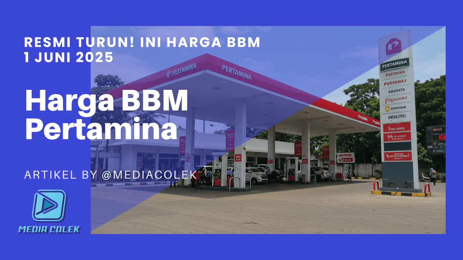 Foto suasana SPBU Pertamina dengan papan harga digital menunjukkan penurunan harga BBM, sejumlah kendaraan sedang mengisi bahan bakar.